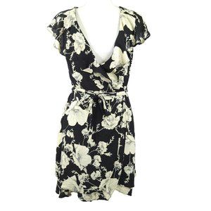 Free People Kimono Wrap Jacket Mini Dress Beach CoverUp Black Floral Size S Boho